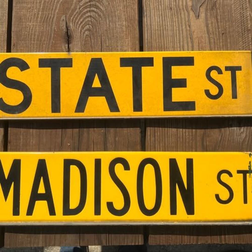 Original Vintage Chicago Porcelain Street Signs — STATE ST & W MADISON ST Pair,